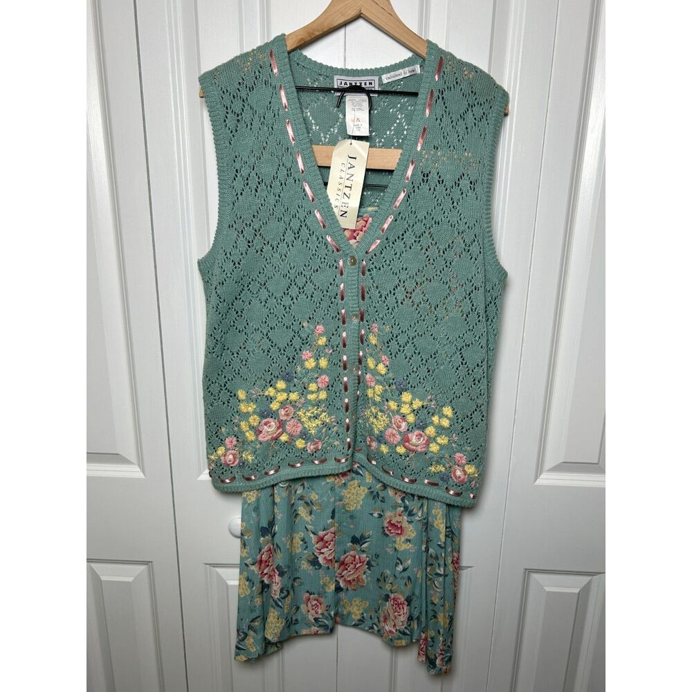 NWT Vintage Jantzen Classics Floral Sweater Vest and Skirt Set L Grandmacore